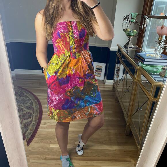 Moulinette Soeurs Strapless Tropical Colorful dress size 6 - Picture 2 of 11